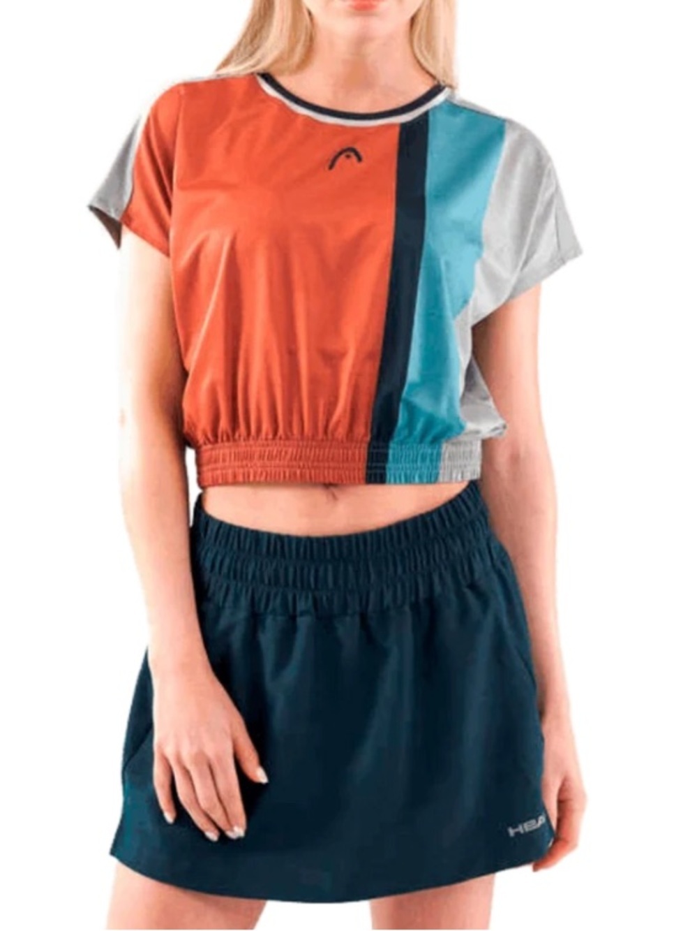 Head Colorblock Cropped Tee in Rust, Teal & Light Gray